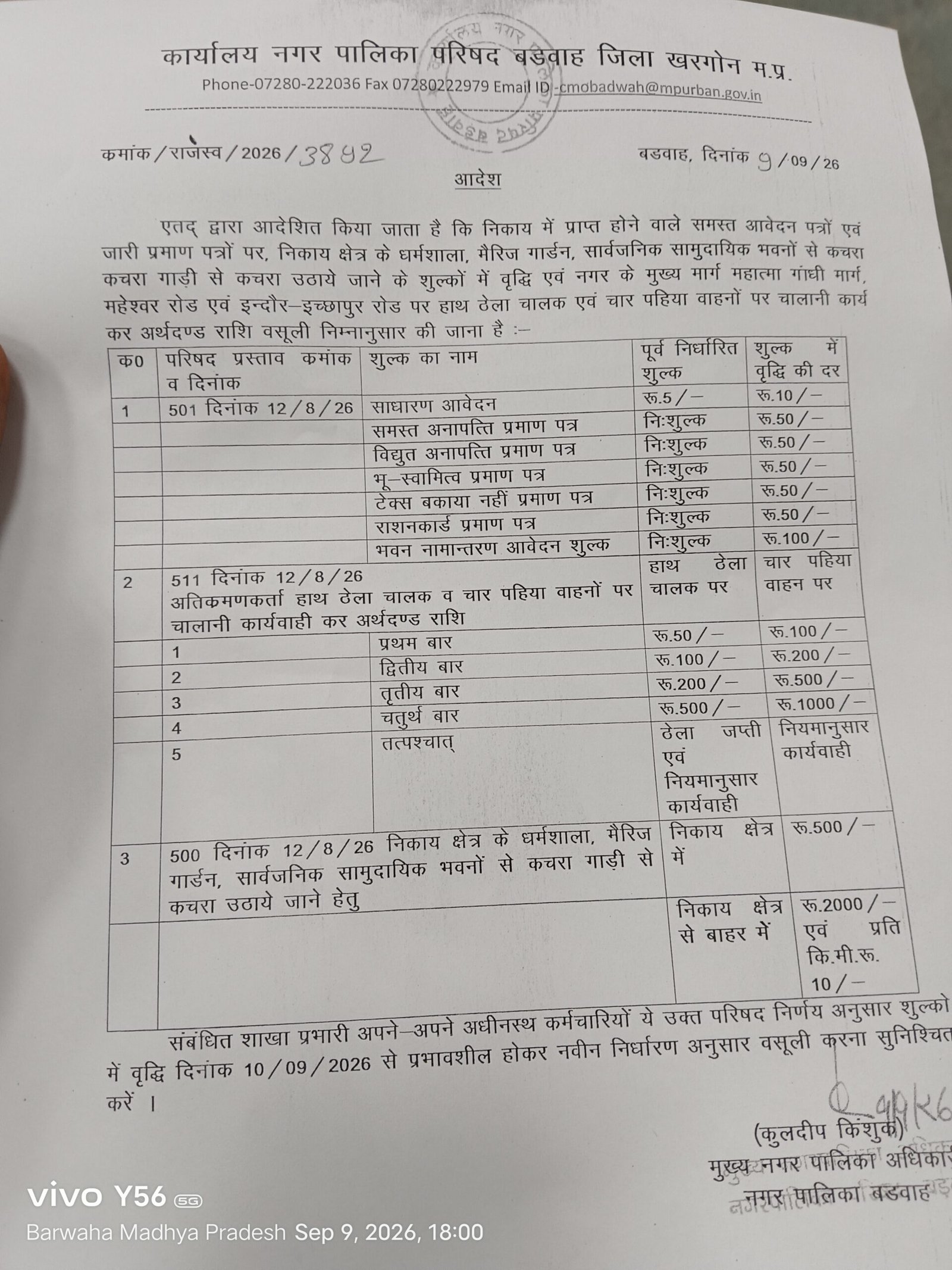 बड़वाह में नपा का जनता को झटका: NOC, राशन कार्ड समेत कई सेवाएं हुईं खर्चीली 1 IMG 20260909 WA0060 scaled